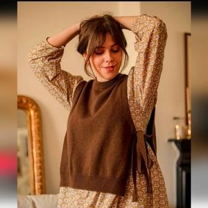 Vintage Side Ribbon Vest Brown | Brown Womens Sweater